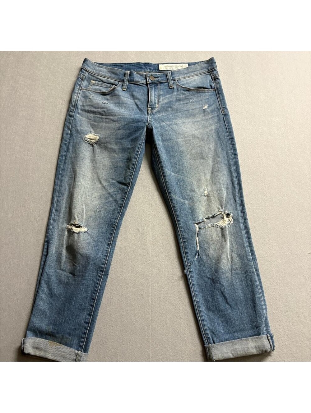Treasure & Bond Boyfriend Jeans Womens 28 Distressed Cuffed Blue Denim